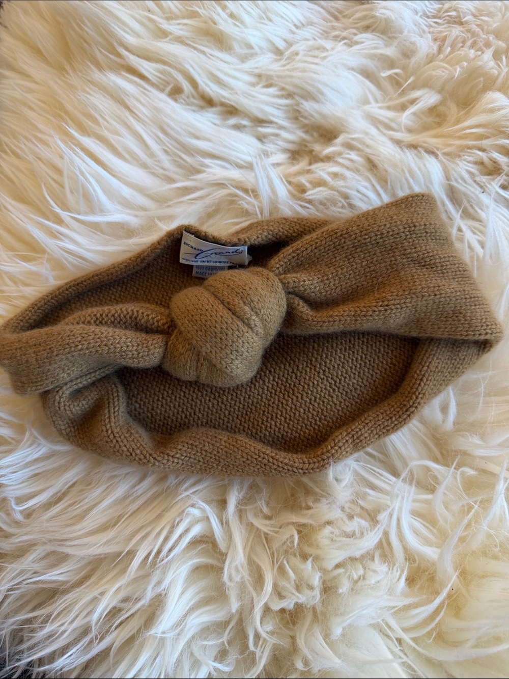 Richard Grand 100% Cashmere headband head wrap NEW tan brown hat MSRP $398